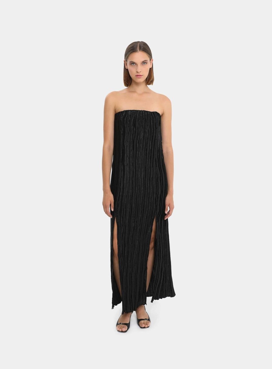 Ropa LAAGAM | Vestido Plisado Negro Sirena